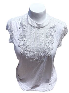 paper tee White Lace Front Cap Sleeve Top